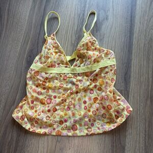 Y2K Body By Victoria Patterned Yellow Orange Mesh Top Lingerie Size Medium